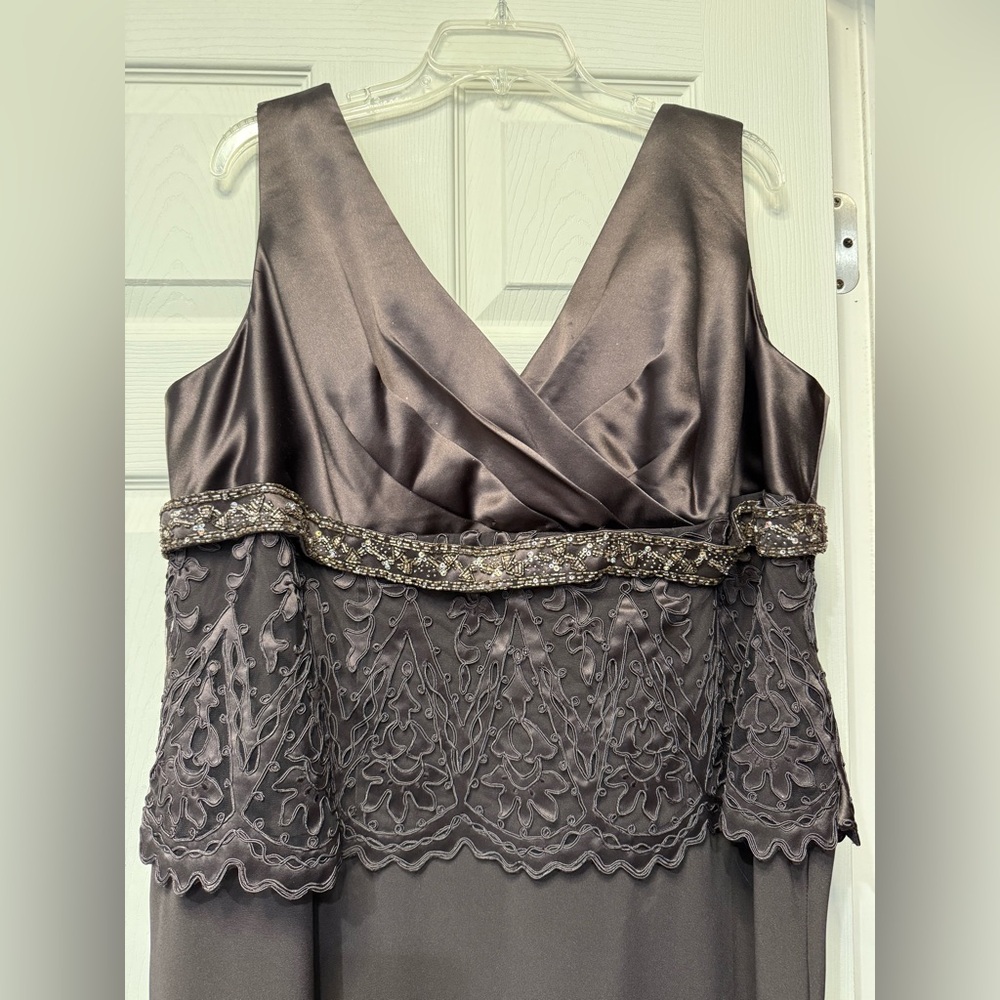 *Prom* Montage by Mon Cheri Chocolate Lace & Bead Accent Maxi Dress - Picture 3 of 6